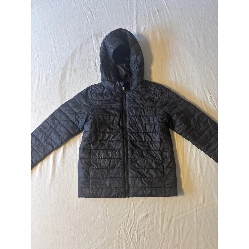 Lands End Puffer Jacket‎ Kids Size M 5-6 Black Good Quilted Hooded Zip Coat